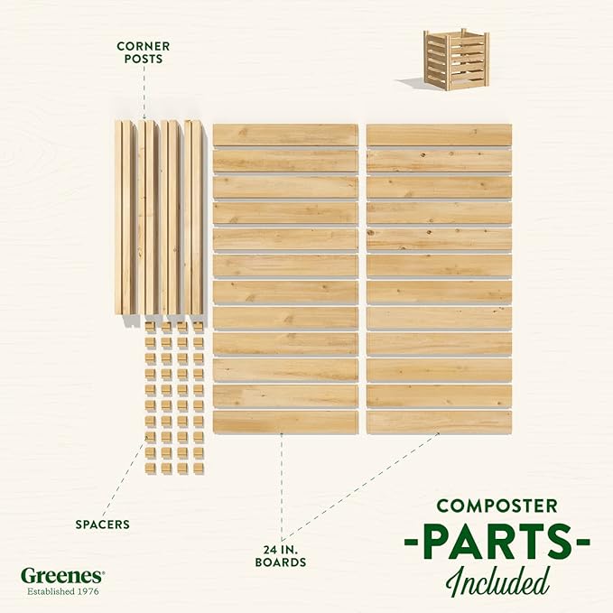 Greenes Fence Premium Cedar Wood Composter, 24" W x 24" L x 31" H (3/4" Thick) / 77.3 Gallons - Made in USA with North American Cedar