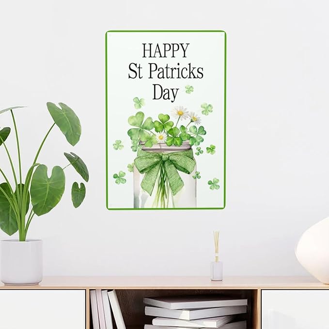 St Patricks Day Sign Green Shamrocks Metal Signs St Patricks Day Gifts Tin Signs Wall Decor 8 x 12 Inch Home Room Yard Garden Decor