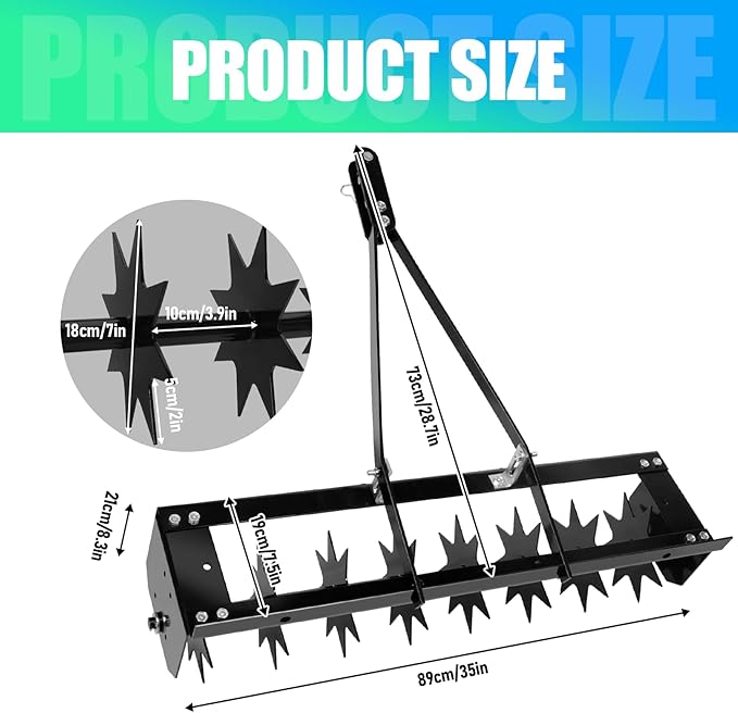 35" Tow Behind Lawn Plug Aerator with Universal Hitch, Lawn Aerator Tow Behind with 40 Galvanised Steel Tines, Designed to Pull Behind Lawn & Garden Tractors