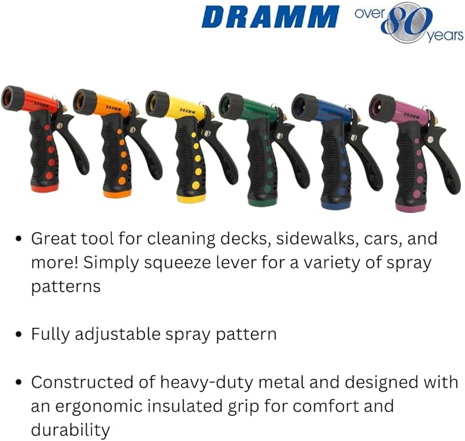 Dramm ColorStorm Premium Pistol Spray Nozzle – Heavy-Duty Adjustable Garden Hose Sprayer with Ergonomic Grip & Variable Water Patterns for Garden, Car, Deck, and Outdoor Cleaning – Yellow