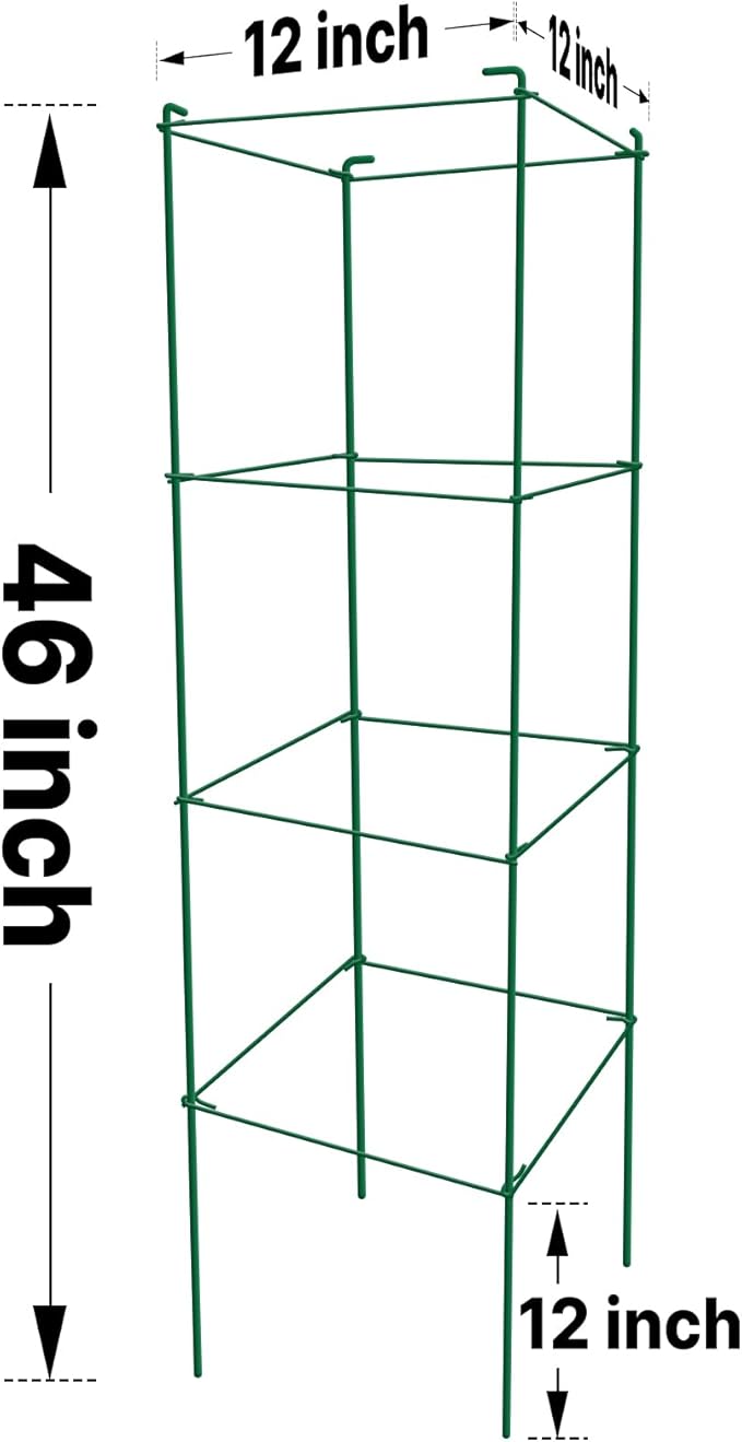 Tomato Cages 6 Packs 46 Inches (H) Plant Stand with 164 Feet Twist Ties, Heavy Duty Garden Plants Support for Tomatoes, Cucumber, and Other Climbing Plants (Green)