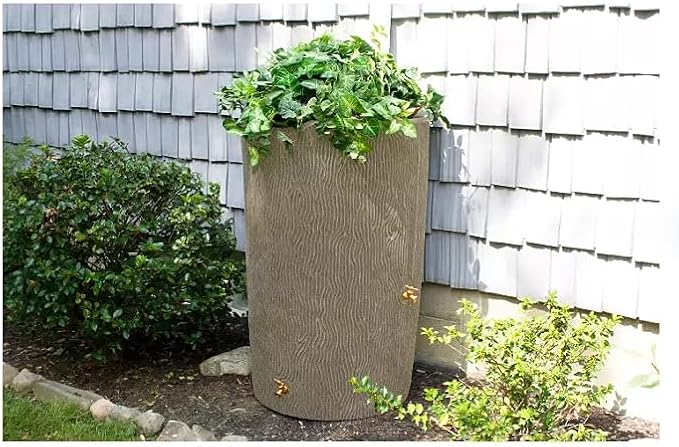 Decorative Rain Barrel with Wood Grain Texture, 90 Gallon Capacity,You can Plant an Array of Floral Arrangements, or Even a Small herb or Vegetable Garden. (Sandstone, 90 Gallon)