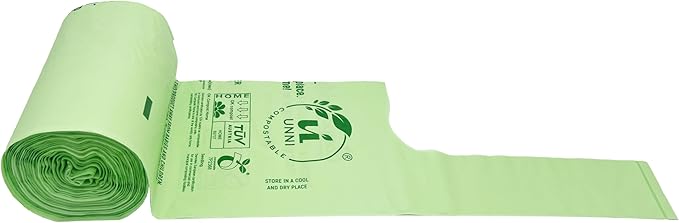 UNNI Compostable T-Shirt Bags with Tie Handles, 13 Gallon / 49.2 Liter, 30 Count, 0.87 mil Tall Kitchen Compost Liners, Certified by BPI, CMA & OK compost HOME, Meets ASTM D6400
