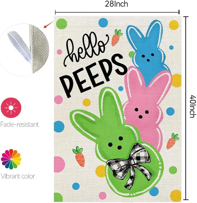 CROWNED BEAUTY Easter House Flag Peeps Bunny 28x40 Inch Double Sided Large Holiday Welcome Decoration for Outside Yard