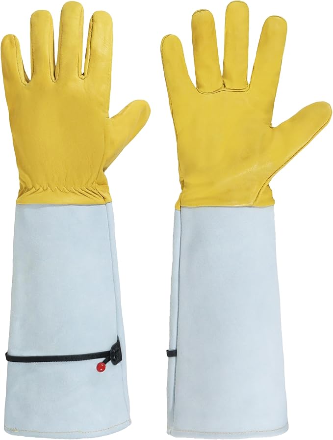 HANDLANDY Rose Pruning Gardening Gloves for Men Women, Thorn Proof Forearm Protection Leather Garden Gloves, Gardening Gifts for Gardeners (Golden Yellow, Small)
