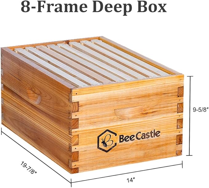 BeeCastle 8 Frame Langstroth Bee Hive Coated with Beeswax Includes Beehive Frames and Waxed Foundations (1 Deep Box & 1 Medium Box)