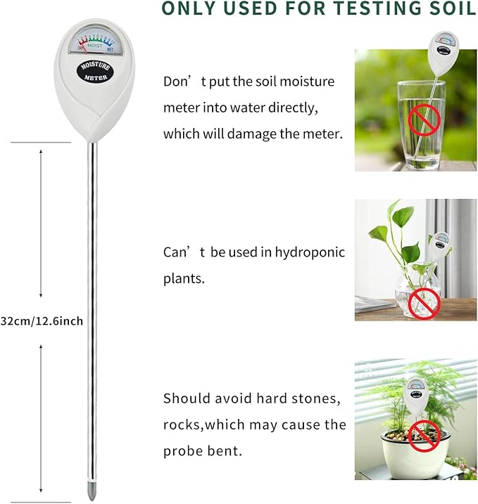 Soil Moisture Meter, 2 Pack Long Probe Soil Moisture Monitor for House Plants, Soil Hygrometer Moisture Sensor for Indoor & Outdoor, Garden, Farm, Lawn Plant Care, No Battery Needed(White)