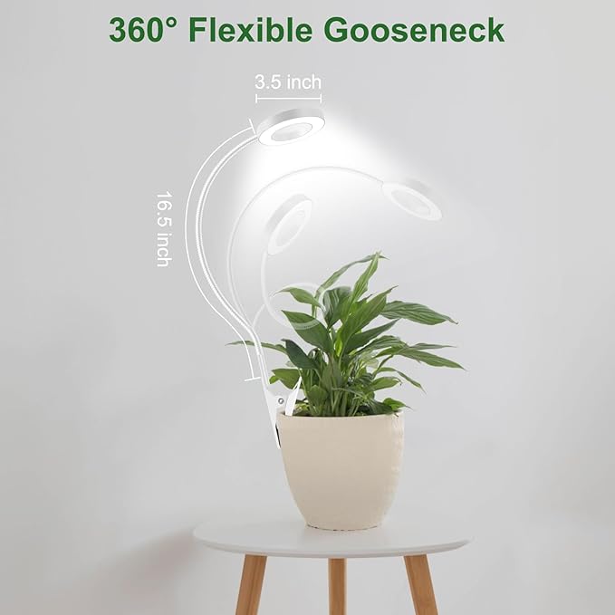 Wolezek 2 in 1 Grow Lights for Indoor Plants, 3 Colors Plant Lights for Indoor Growing with 360° Gooseneck, 48 LEDs Full Spectrum Plant Grow Lights Indoor, 6/12/16H Timer, 5 Brightness, White 2 Pack