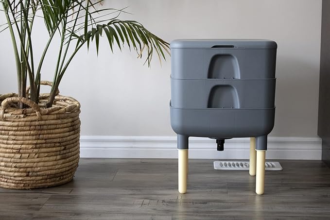 FCMP Outdoor - The Essential Living Composter, 2-Tray Worm Vermicomposter Bin (HF-LC4000v2-GRY) Grey