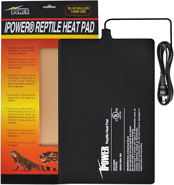 iPower 8 by 12-Inch 16W Reptile Heat Mat, Under Tank Warmer Terrarium Heat Pad for Turtles Lizards Frogs and Other Small Animals, Multi Sizes