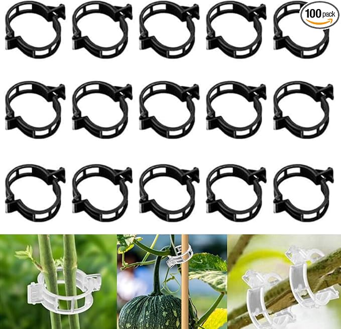 100 PCS Secured Plastic Plant Clip, Plant Support Clips, Garden Clips for Climbing Plants, Plastic Trellis Clips Plant Support Clips Tomato Grape Vine Vegetables Plant Fixing Clips (100, Black)