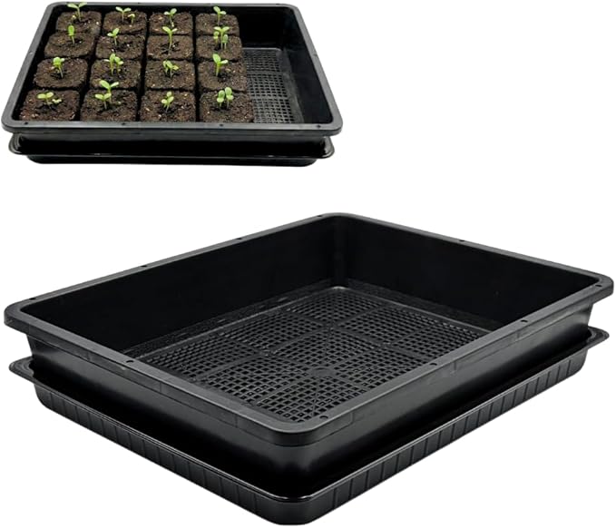 Soil Blocking Trays 5-Set 15x12inch Mesh Trays Flat Plant Tray with Humidity Domes, Nursery Supply for Microgreen, Seed Starting, Indoor Gardening, and Greenhouse