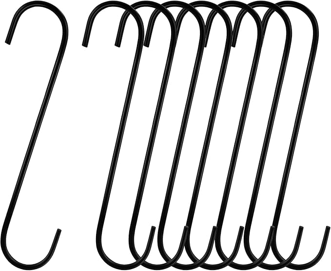 8 Pack Large S Hooks for Hanging Heavy Duty 8 Inch Long S Hooks for Hanging Plants Steel Metal Hanger Black Extension Hook for Closet Hanging Jeans Clothes Bird Feeders Garden Indoor Outdoor