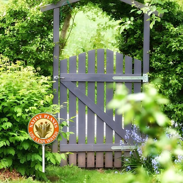 Kurmntregon Native Plants Use Less Water Garden Sign With Stake Plants Yard Sign Round 9.2inch Farm Lawn Yard Prop Walkway Porch Decorations,Outdoor Aluminium Décor