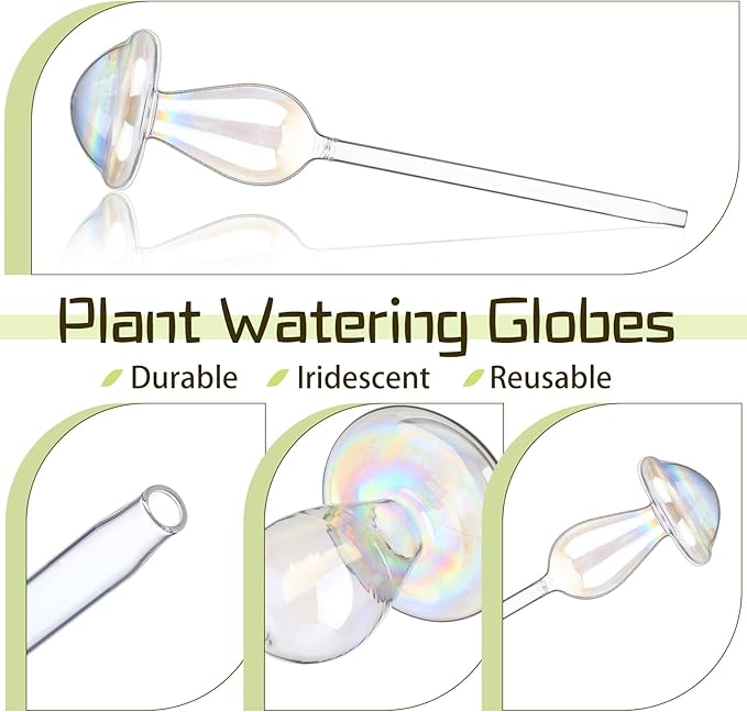 meekoo 10 Pcs Plant Watering Globes Glass Watering Globes for Outdoor Self-Watering Planter Insert Device with Mushroom Rainbow Gradient for Outdoor Indoor Pot Vacation Water Conservation(Mushroom)