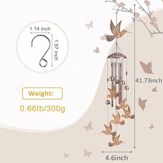 Hummingbird Wind Chimes for Outside,Gardening Gifts for Bird Lover，Women，Men/Mom，Birthday Party Decorations,Memorial Gifts,Wind Chimes Outdoors，Indoors,Room,Home,Wall,Garden,Patio,Yard Decor