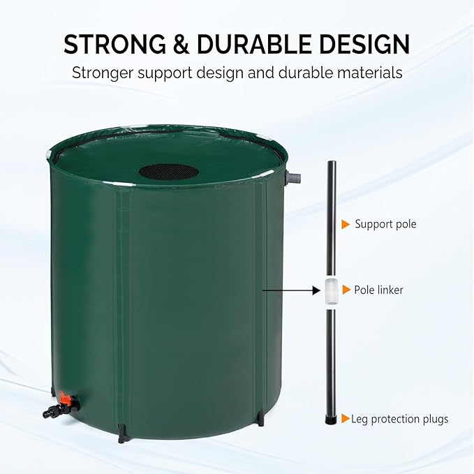 VINGLI 66 Gallon Collapsible Rain Barrel, Portable Water Storage Tank, Rainwater Collection System Downspout, Water Catcher Container with Filter Spigot Overflow Kit