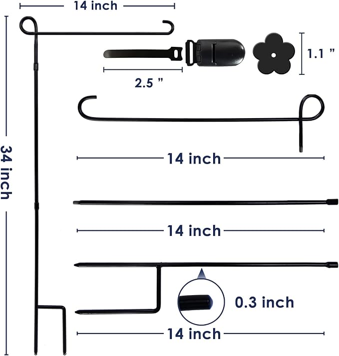 Garden Flag Stand, Thickened Pole Sturdy Straight Premium Metal Yard Flag Holder Weather-Proof Flagpole with Clip and Stopper for Seasonal Christmas Garden Flag, Outdoor Decor Decoration