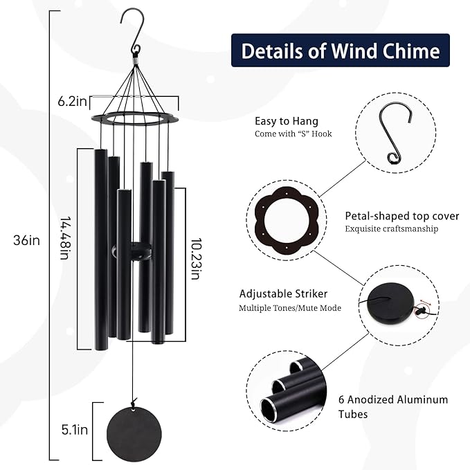 ASTARIN Sympathy Gifts for Loss of Mom,36 Inch Memorial WindChimes for Outside Tuned Relaxing Soothing Low Bass, Condolence Bereavement Gifts in Memory of Mom（ Flower-Shaped Top）