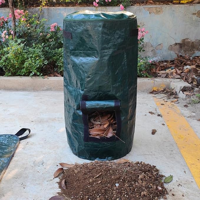 Compost Bin Bags 34 Gallon Garden Compost Bags Outdoor Reusable,Organic Waste Garden Yard Compost Bag Collapsible Leaf Lawn Bags Gardening Container (Green 2pcs)
