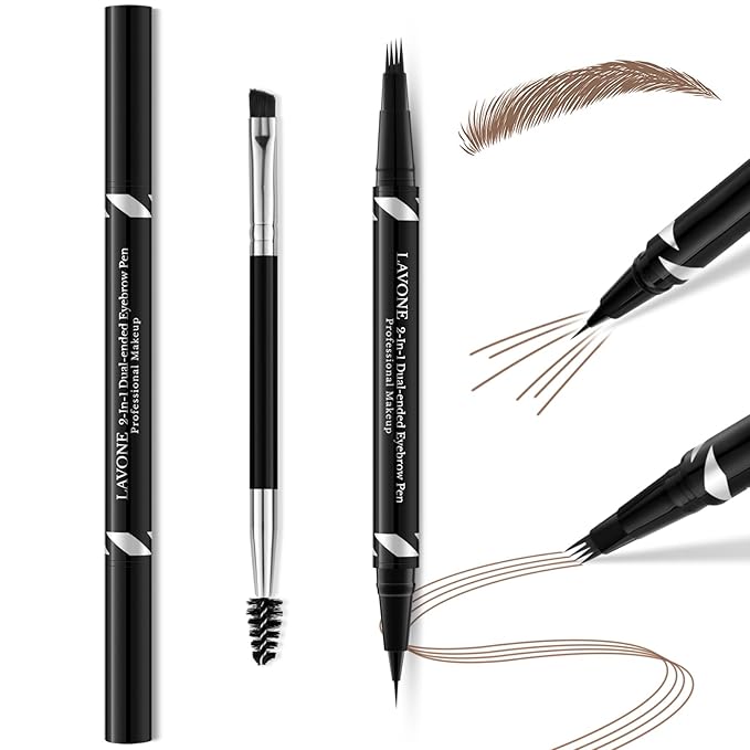 2-IN-1 Dual-ended Waterproof Eyebrow Pencil With 4 Tip Microblading Pen and Ultra-Precise Brow Pencil, Brush, Makeup for Natural Looking-Soft Brown