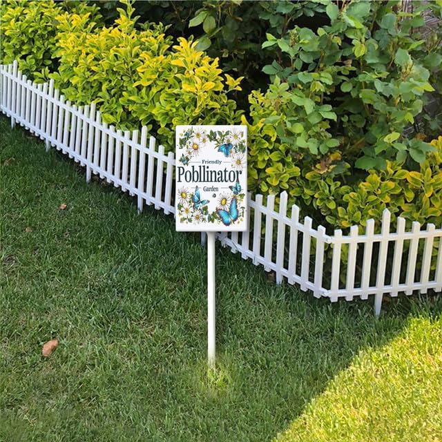 Uptell Aluminium Yard Sign Pollinator Friendly Garden Sign 8x12inch Outdoor Natural Retro Metal Signs Yard Grass Lawn Art And 12.8" Stake Kit