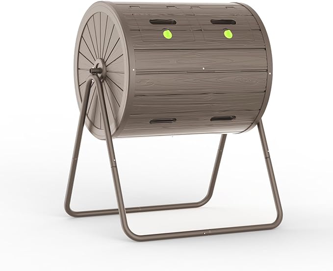 EasyUp Compost Bin Outdoor Dual-Chamber Outdoor Compost Tumbler, 37.6-Gallon Efficient Rotating Composter, UV-Resistant and Weatherproof, for Garden, Kitchen, and Yard (Grey)