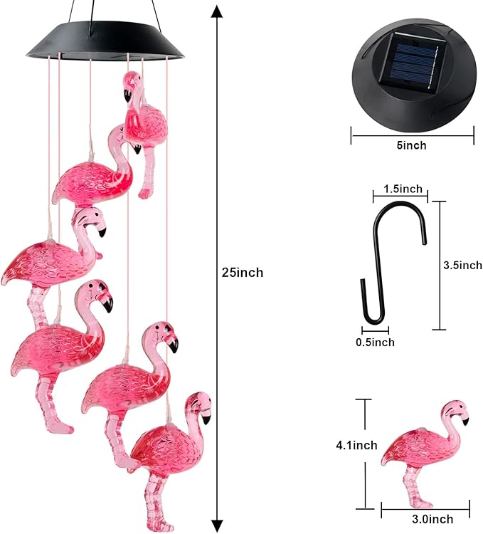 Flamingo Wind Chime, Bird windchimes, Solar Wind Chimes, Flamingo Decor, Wind-Chime Outdoor, Flamingogifts for Women, Gifts for Women, Mom Gifts, Gardengifts, Gardendecor, Yard Decor.