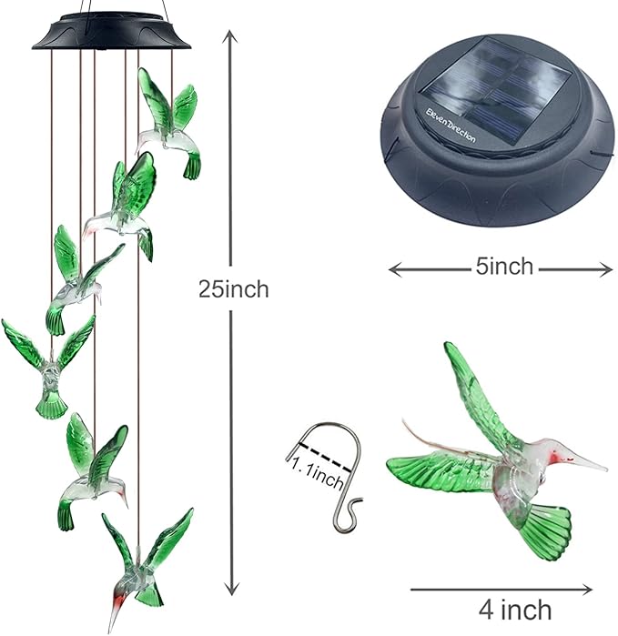 Hummingbird Solar Chimes,Unique Birthday Gifts for Women/Mom/Grandma,Best Idears Grardening
