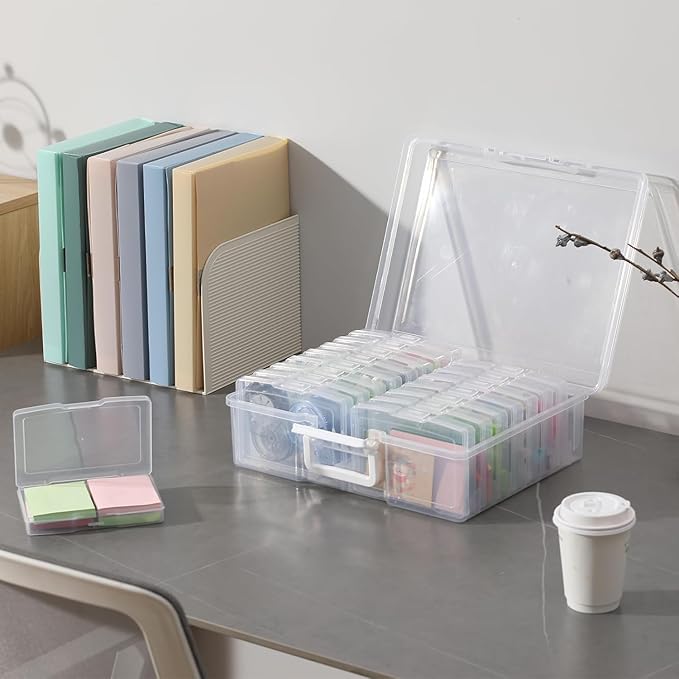 novelinks Transparent 4" x 6" Photo Organizers and Photo Storage Box with Handle, 16 Inner Photo Cases, Portable Picture Organizers & Photo Storage Containers (Clear 2Pack)