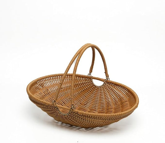 MYCENSE Wicker Picnic Storage Basket with Foldable Handle, PP Woven Empty Picnic Baskets, Sturdy Iron Wire Frame, Versatile Harvest Basket for Camping, Beach, Park, Halloween, A 33.5x24.5x8cm