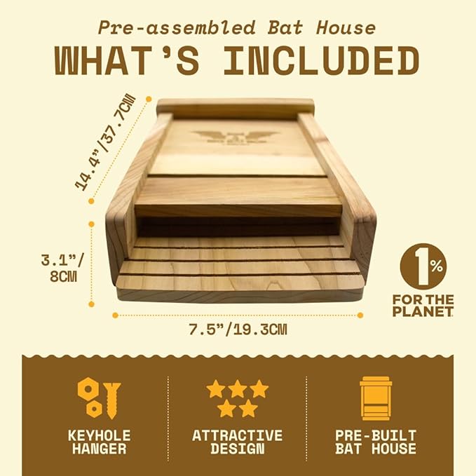 BIGBATBOX - Complete Bat House for Outdoors - Clean Backyard from Mosquitoes - No Interior Paint - One-Chamber Design - Easy to Hang - Bat Houses for Outdoors