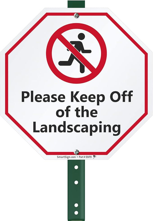 SmartSign 10 x 10 inch “Please Keep Off Of The Landscaping” LawnBoss Yard Sign with 3 foot Stake, 40 mil Laminated Rustproof Aluminum, Red, Black and White, Set of 1, Made in USA