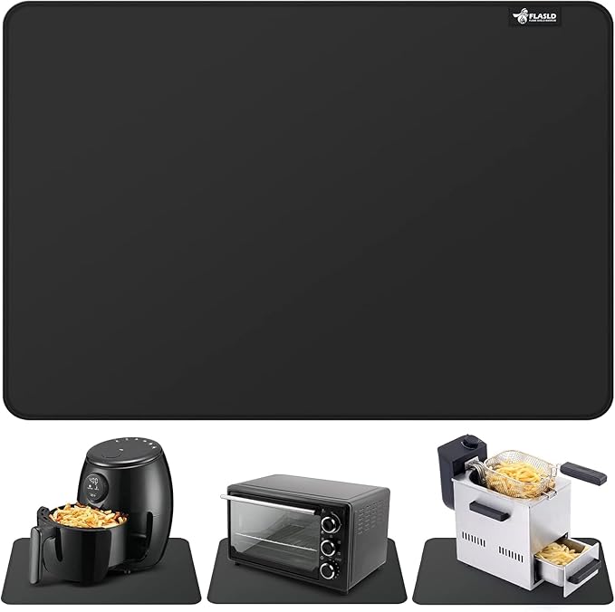 FLASLD Heat Resistant Mat for Air Fryer Site on, Fireproof Silicone Mats for Kitchen Counter, Countertop Protector, No-slip and Waterproof (Black-2Pack, 16"X24"-2Pack)