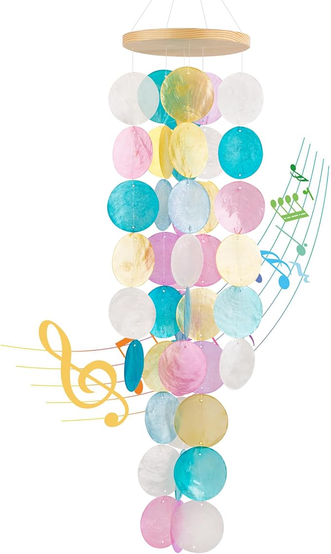 Wind Chimes for Outside - Handcrafted Capiz Shells Windchime Coastal Style Decor for Indoor/Outdoors, Garden Decor, Great Gift for Women, Wind Chimes Lovers and More (Candy Colorful)