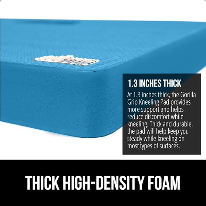 GORILLA GRIP Extra Thick Patent Pending Supportive Foam Kneeling Pad, Large Cushion Knee Pads for Gardening, Baby Bath Time, Dirt and Water Resistant, Workout and Garden Supplies, 17.5x11, Blue