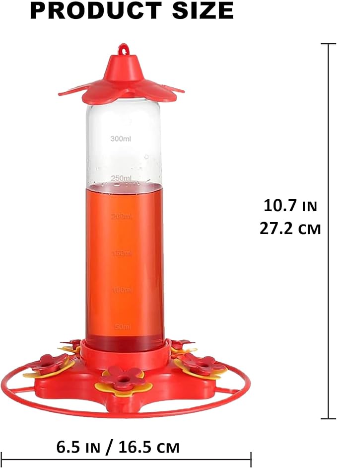 Hummingbird Feeders for Outdoors Hanging (2 Pack), 5 Feeding Ports 12 oz Plastic Hummingbird Feeder, Bee-Proof Leak-Proof No Drip, Easy to Clean with Cleaning Brush