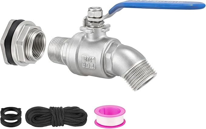 Rain Barrel Spigot Kit High Flow Water Barrel Faucet 3/4"NPT to 3/4"GHT 304 Lead-Free Compliant Stainless Steel Faucet for Rain Barrels,Rain Barrel Quarter Turn Spigot with Bulkhead Fitting