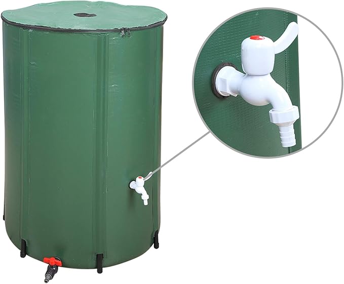Outvita 100 Gallon Collapsible Rain Barrel, Rainwater Collection System, Portable Foldable Garden Water Storage Tank, Water Catcher with Filter Overflow Kit Faucet Green