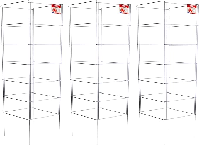 Cedar Ridge Square Foldable Tomato Cages - Made in USA Heavy Duty Plant Support for Vegetable Garden, Vegetables, and Flowers - Stakes and Trellis for Climbing Plants (13x56) 3-Pack