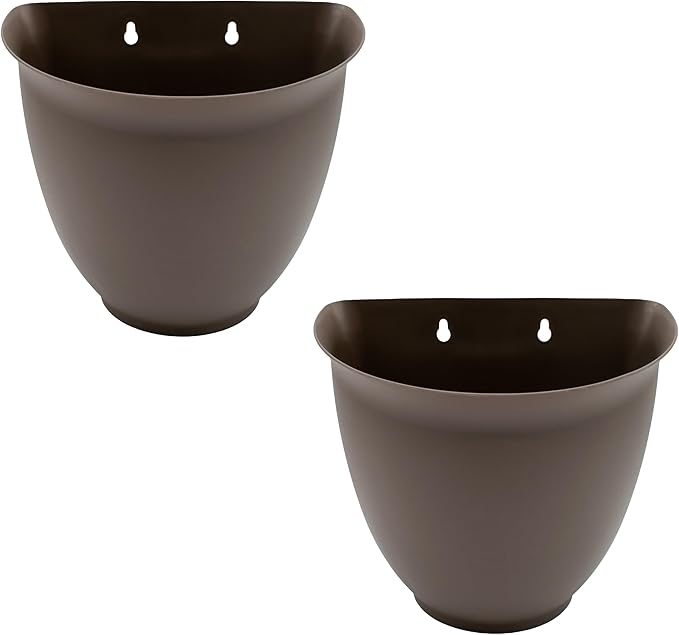 The HC Companies 8 Inch Garden Wall Planter - Plastic Hanging Plant Pot for Indoor Outdoor Flowers, Herbs, Cappuccino (Pack of 2)