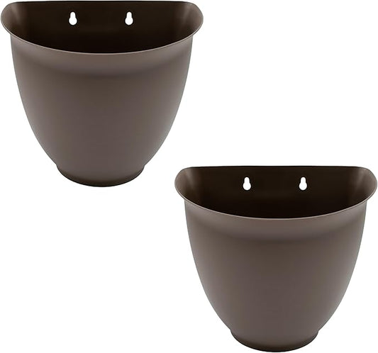 The HC Companies 8 Inch Garden Wall Planter - Plastic Hanging Plant Pot for Indoor Outdoor Flowers, Herbs, Cappuccino (Pack of 2)