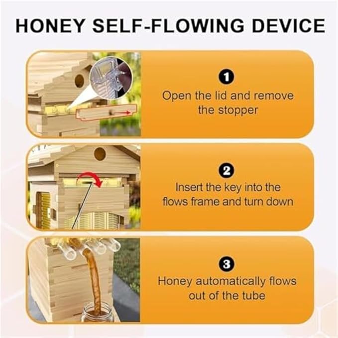 Beehive Starter Kit,Self-Flowing Honey Beehive,with Observation Window & Honey Spout,for Garden Pollinators