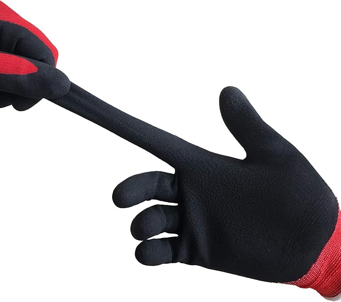 COOLJOB Gardening Gloves for Men, 2 Pairs Breathable Rubber Coated for Garden Weeding Landscaping, Outside Work for Lawn Yard, Men's Xlarge Size, Black & Red