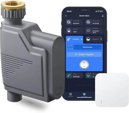 Haozee WiFi Sprinkler Timer,Smart Water Timer for Garden Hose with Hub,Built-in Flow Meter,Support Home Assistant Zigbee2mqtt,Automatic Irrigation Controller System for Lawns and Yard.
