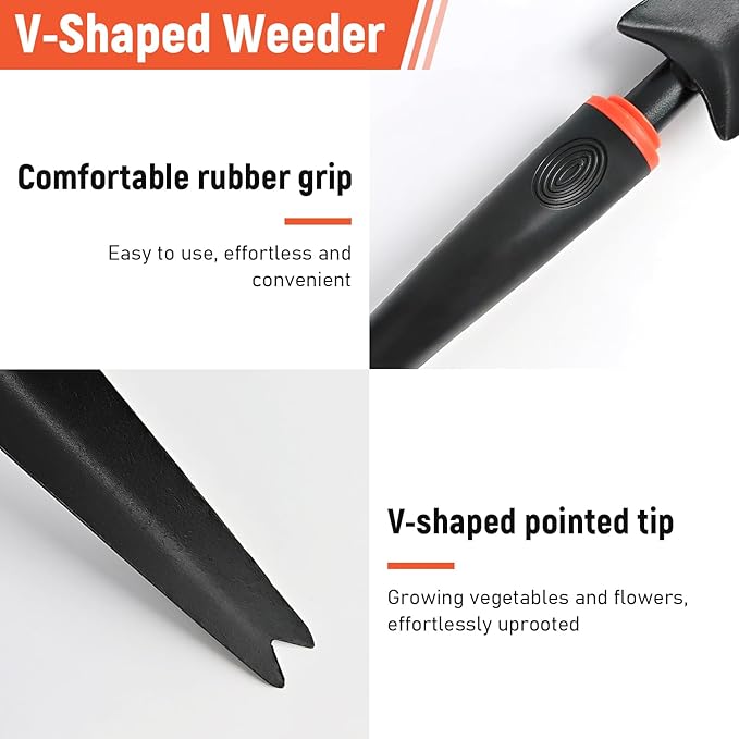 Hand Weed Puller Tool, Carbon Steel Forked Head Weeder Puller for Courtyards and Gardens