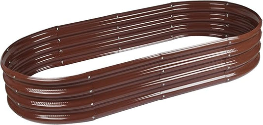 Raised Garden Bed GRS Certified Galvanized Planter Box Outdoor, 6.5ft Oval Rot-Resistant Metal Garden Bed Planter, Recycled Eco-Friendly Material Planter for Vegetables Flowers Herbs (Brown)
