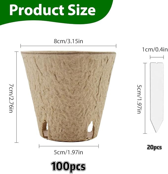 100 Pack 3.15 Inch Seedling Peat Pots, Biodegradable Seed Starters with Drainage Holes for Indoor Outdoor Plant Growing