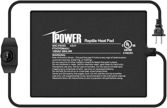 iPower 6 by 8 Inch Reptile Heating Pad with Temperature Adjustable Controller Knob, Under Tank Warmer Terrarium Heat Mat for Reptiles and Amphibians