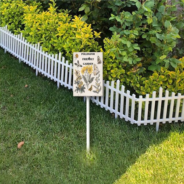 Uptell Aluminium Yard Sign Pollinator Friendly Garden Sign 8x12inch Outdoor Natural Retro Metal Signs Yard Grass Lawn Art And 12.8" Stake Kit